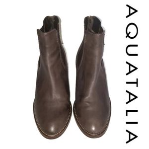 AQUATALIA womens size 7.5 brown leather Fabin ankle boots with block heel